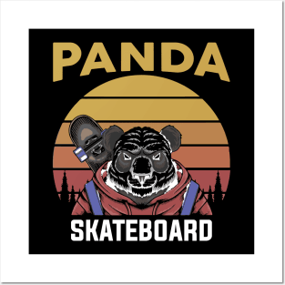 Panda Skateboard T-shirt Posters and Art